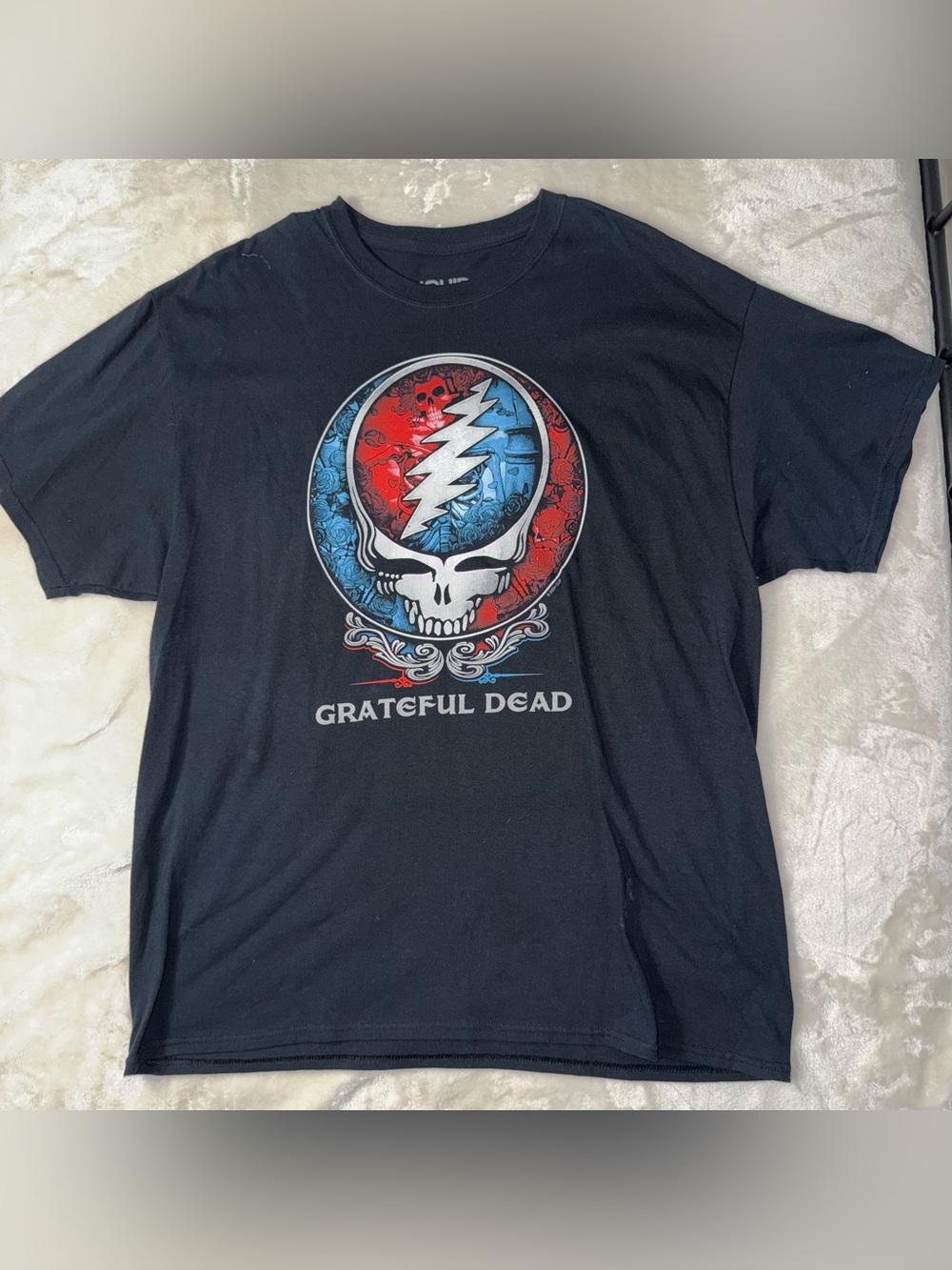 Liquid Blue Black Grateful Dead Tee with Red & Blue Skull